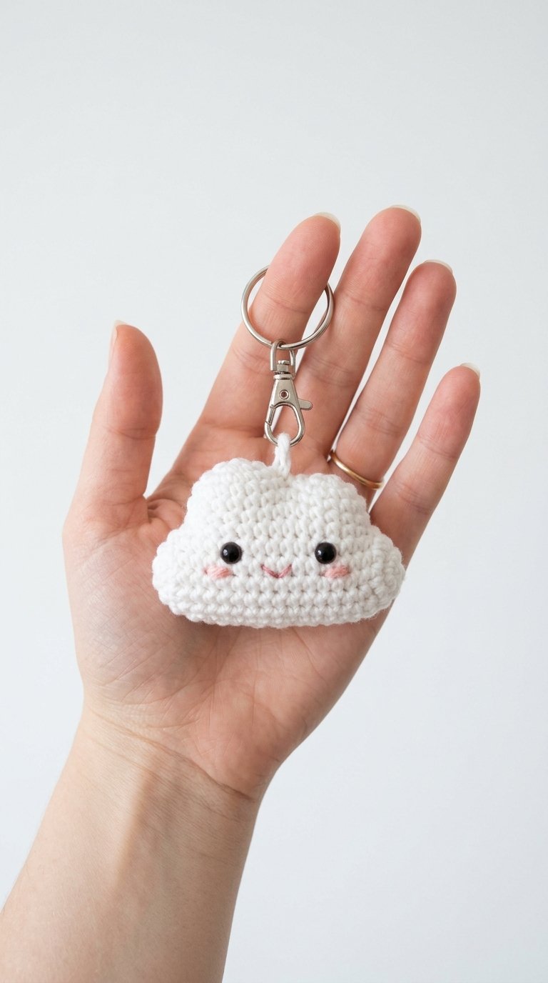 Cloud Crochet Keychain In Hand - Easy Crochet