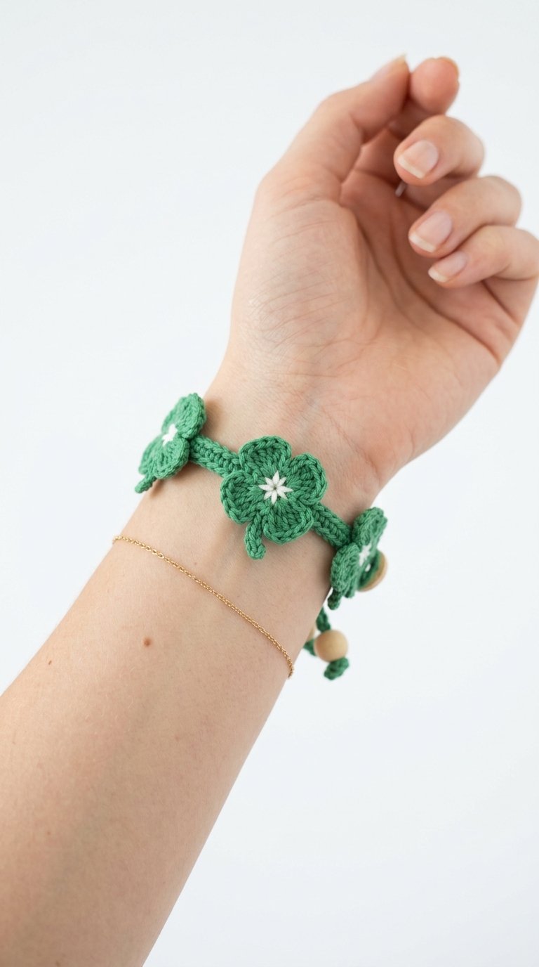 Clover Crochet Bracelet On Wrist Crochet Guide