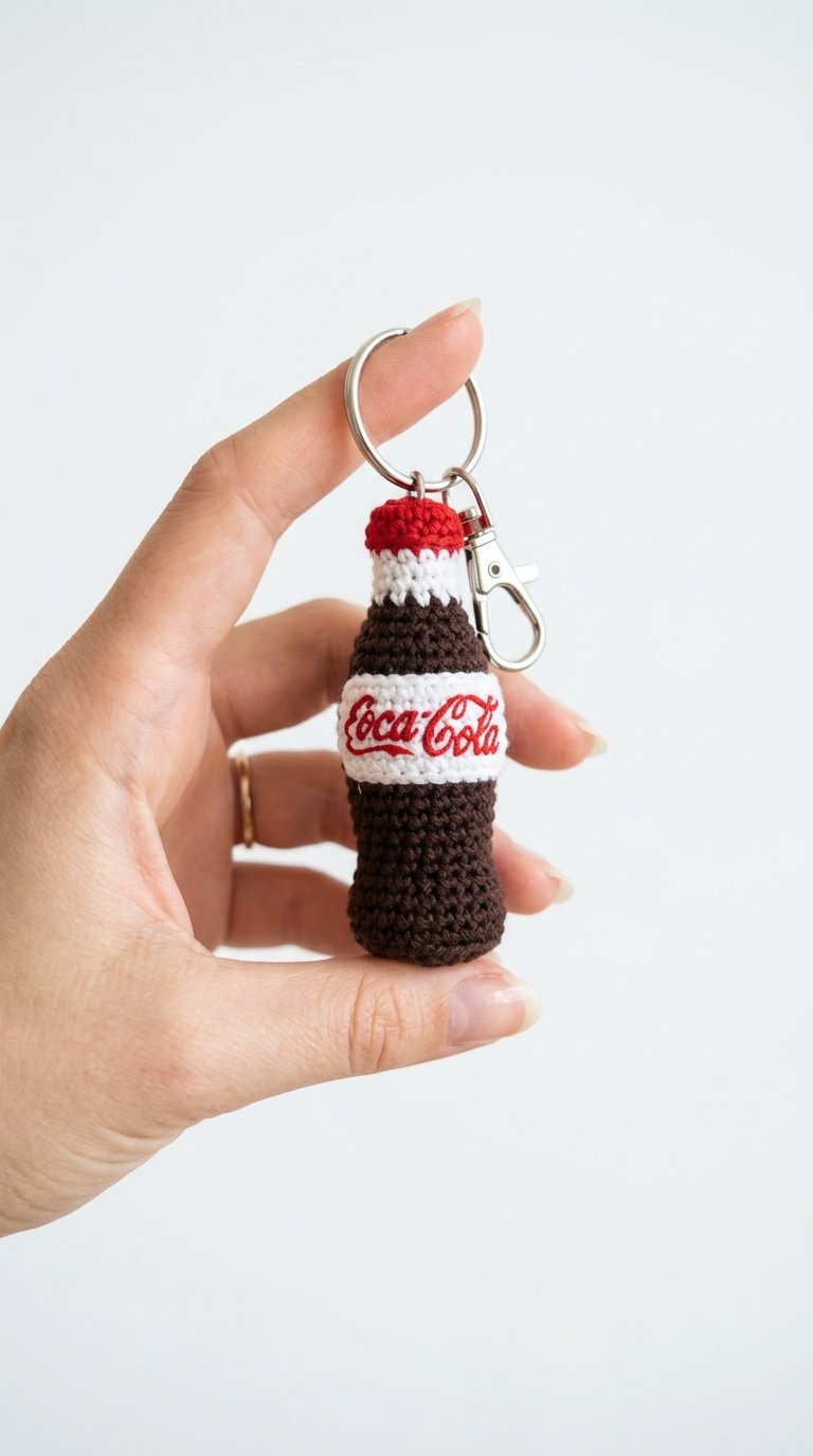 Coca Cola Bottle Crochet Keychain - Amigurumi Pattern