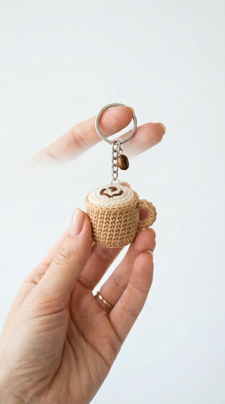 Coffee Cup Crochet Keychain - Handmade Pattern