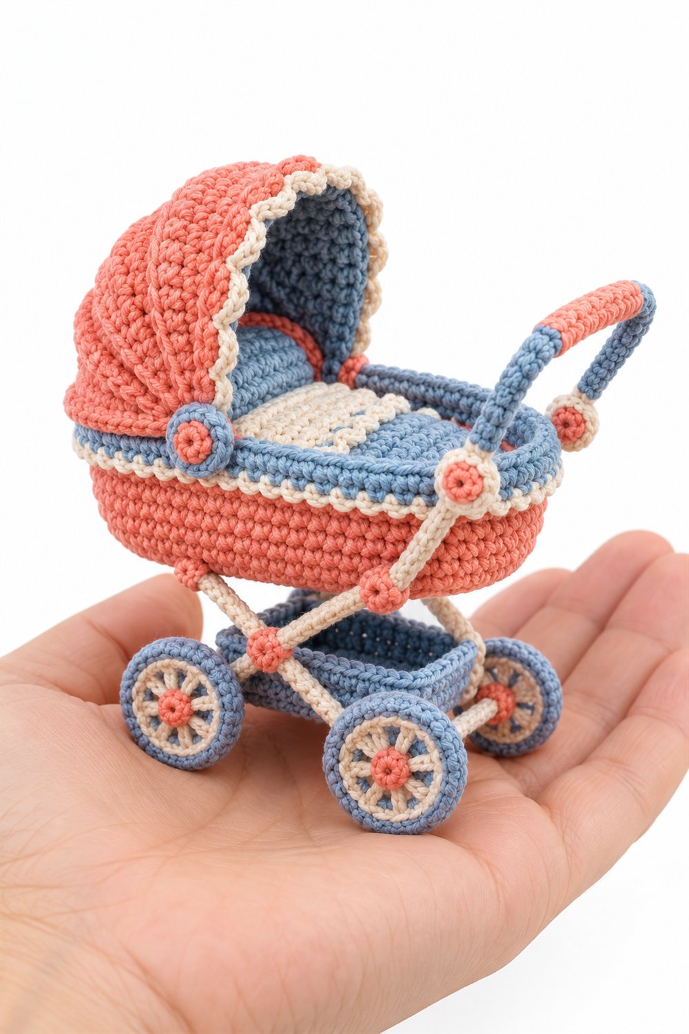 Coral And Blue Baby Stroller - Easy Crochet
