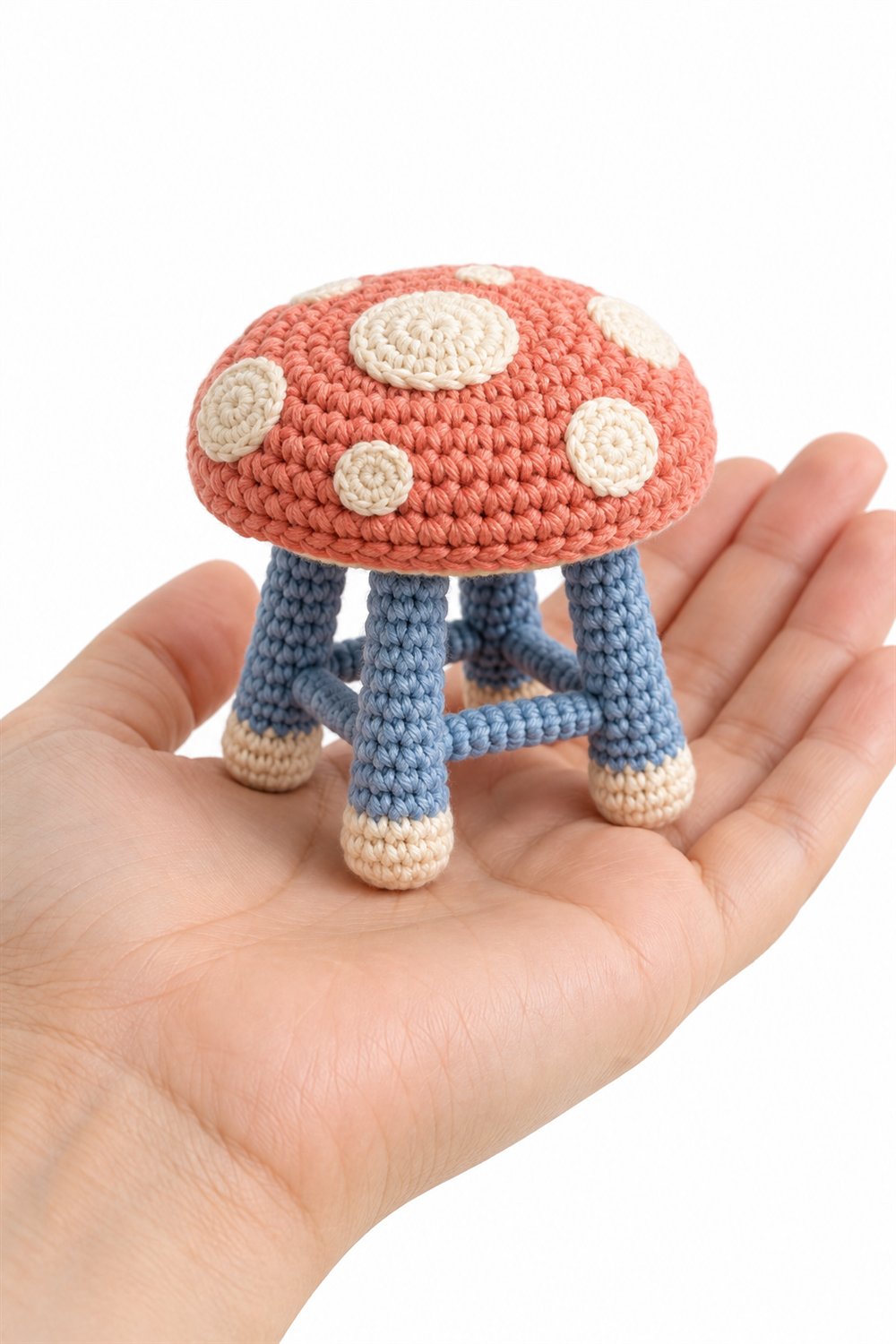 Coral And Blue Mushroom Stool - Step by Step