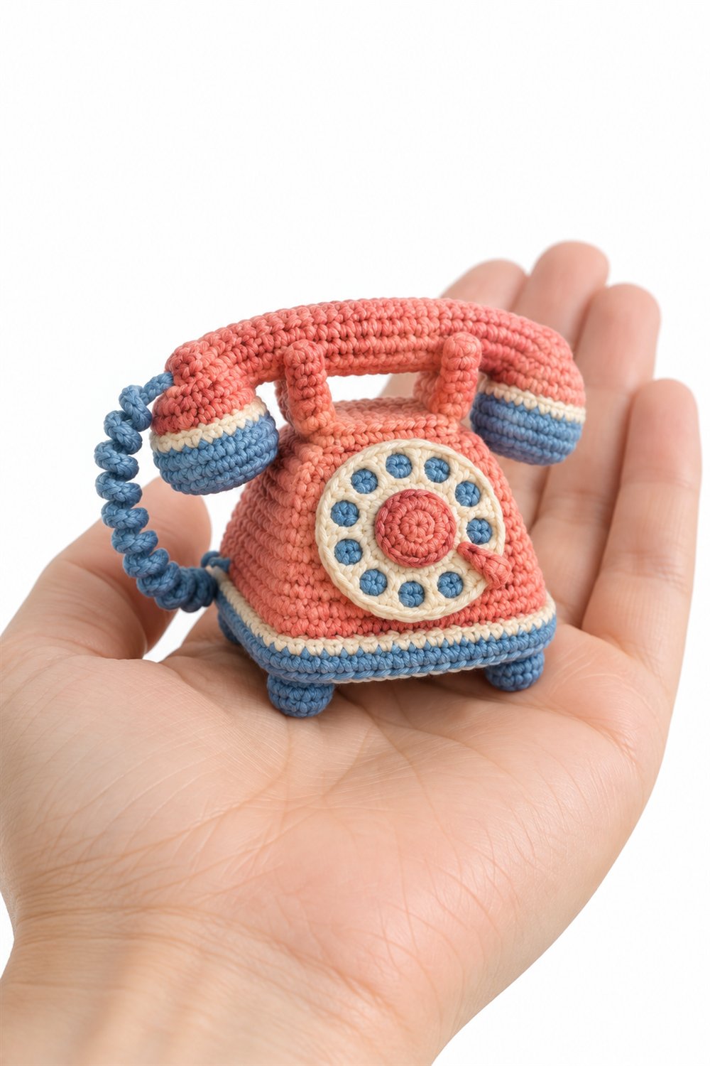 Coral And Blue Retro Phone - Crochet Pattern