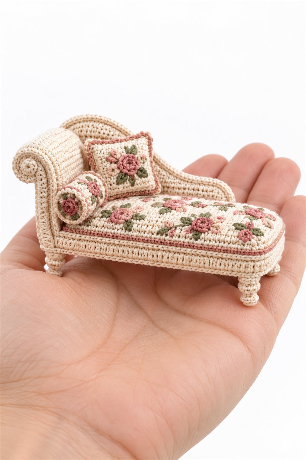 Cream Chaise Longue With Floral Cushion - PDF Pattern