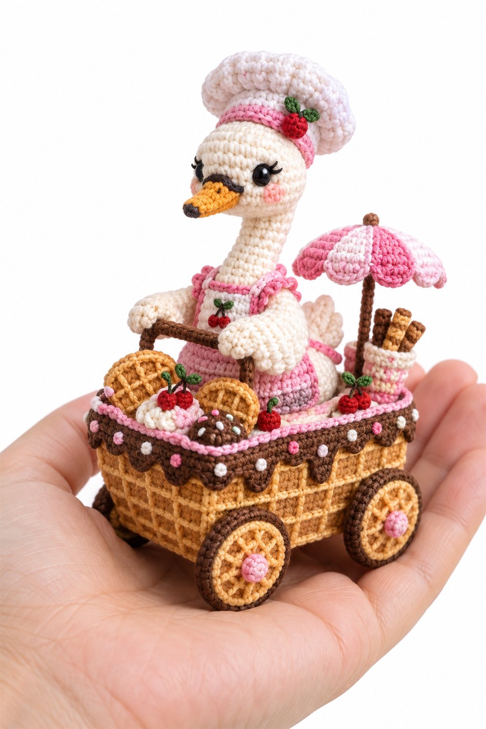 Cream Swan Candy Maker With Waffle Cart - Crochet Pattern