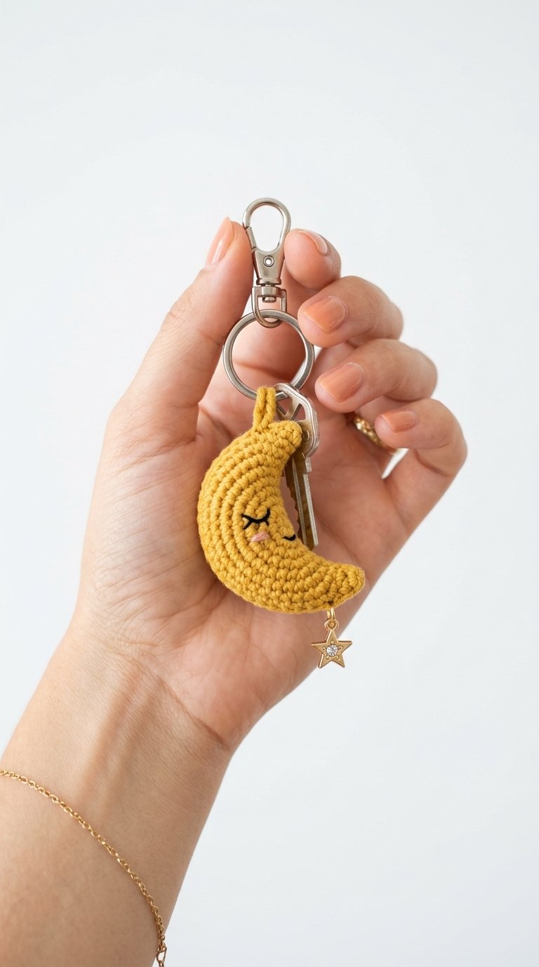 Crescent Moon Lamp Crochet Keychain - PDF Pattern
