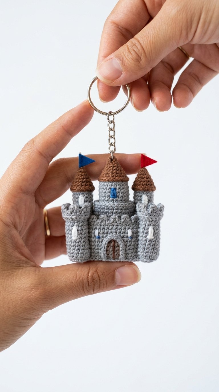 Crochet Castle Keychain In Hand - PDF Pattern