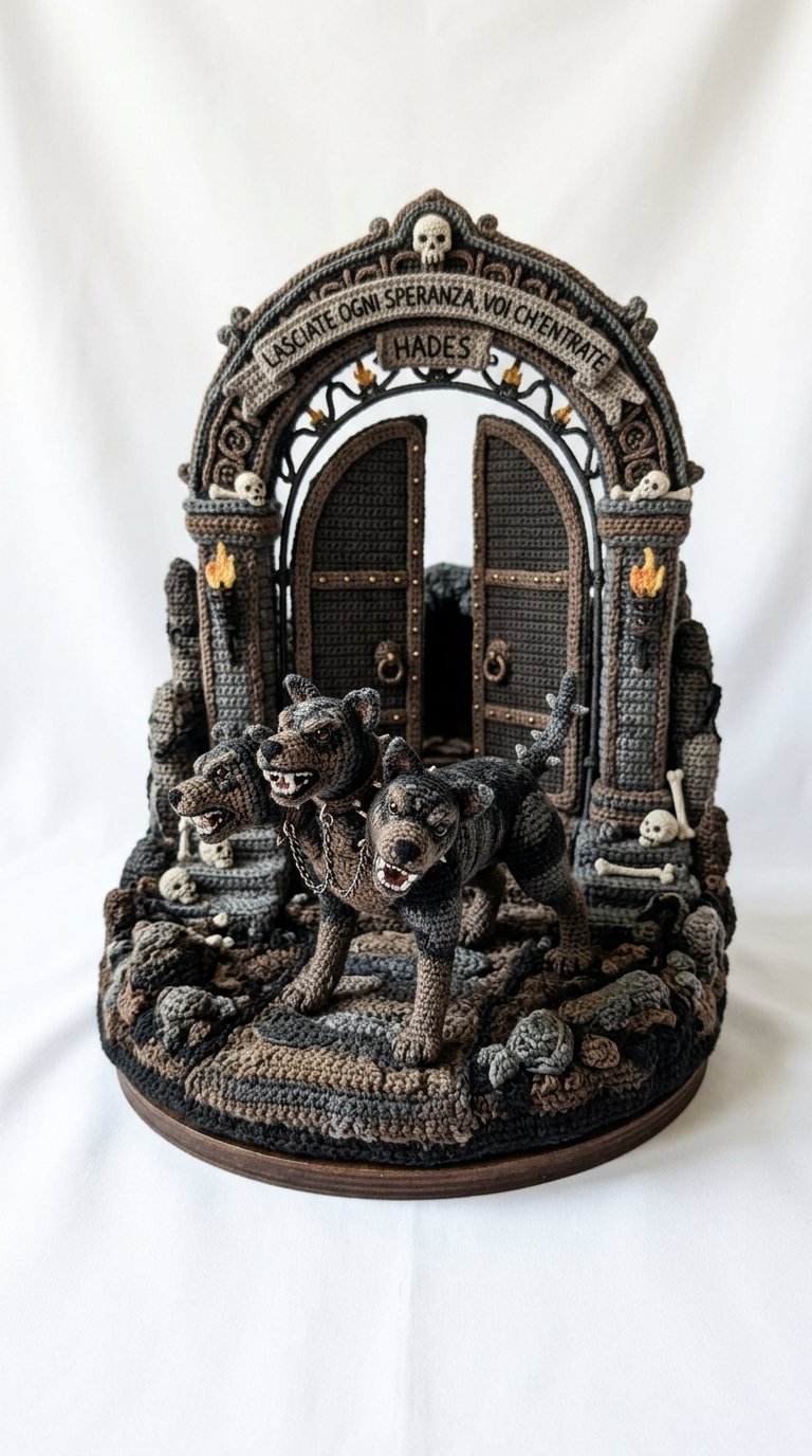 Crochet Cerberus At Gates Diorama - Crochet Pattern