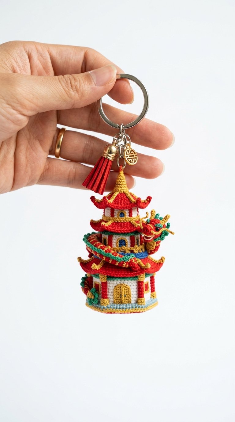 Crochet Dragon Keychain In Hand - Step by Step