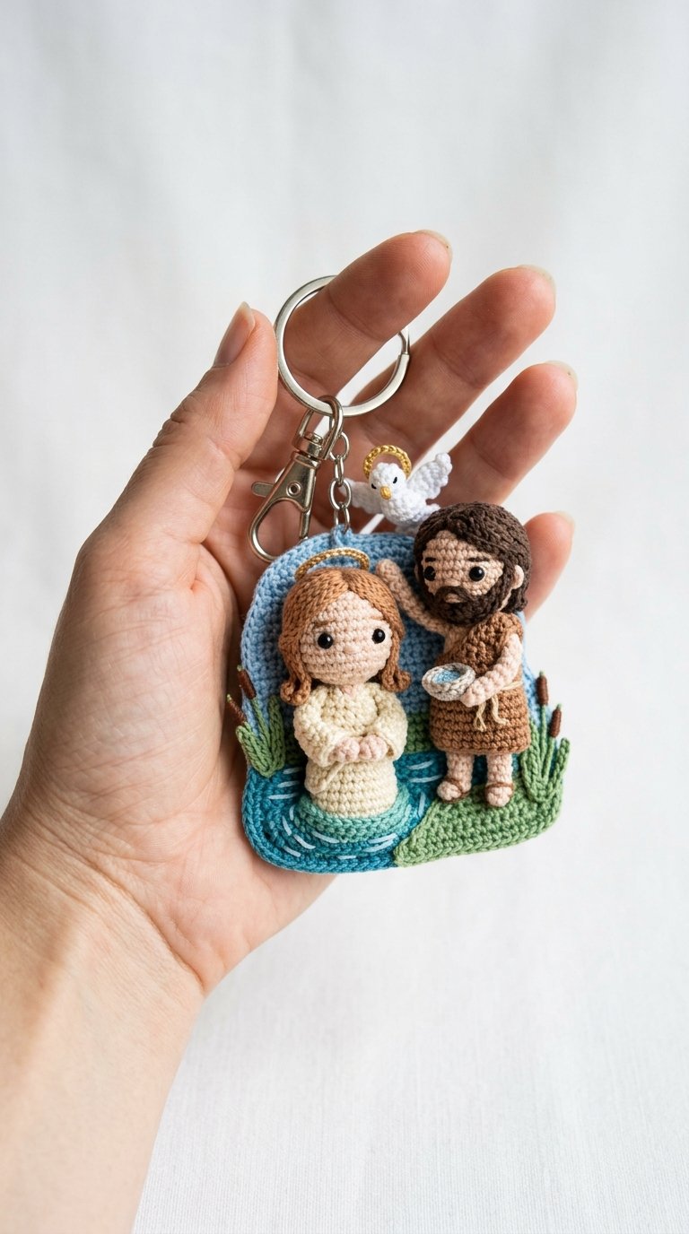 Crochet Keychain Of Jesus Baptism - Handmade Pattern