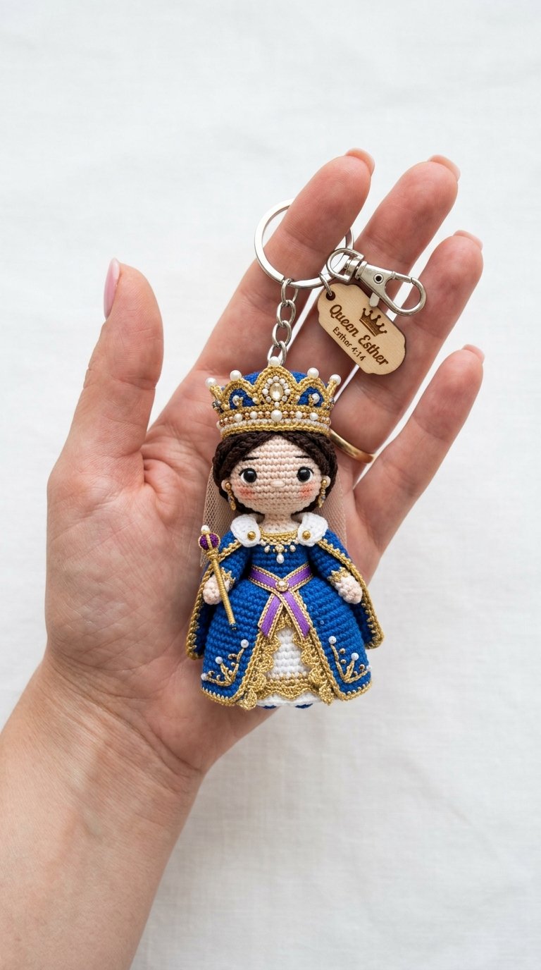 Crochet Queen Crown Keychain Held - Crochet Pattern