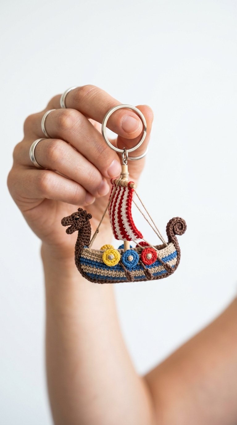Crochet Viking Longship Keychain - Handmade Pattern