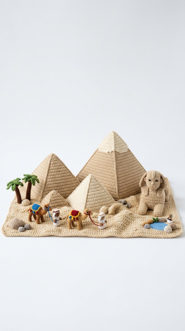 Crocheted Egyptian Pyramids Scene Crochet Guide