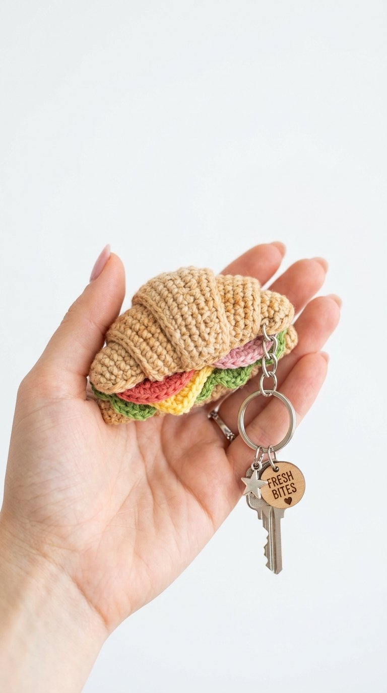 Croissant Sandwich Crochet Keychain - Crochet Pattern