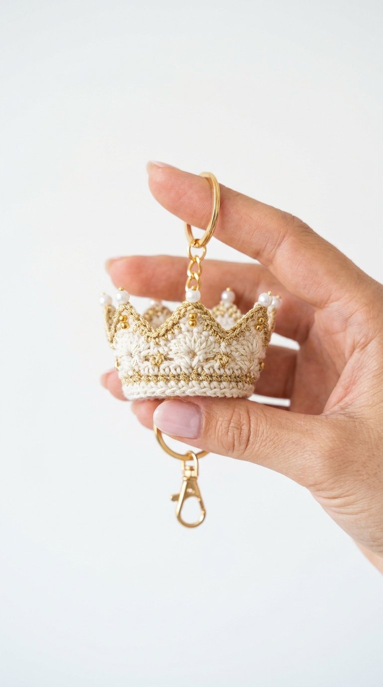 Crown Crochet Keychain In Hand - Amigurumi Pattern