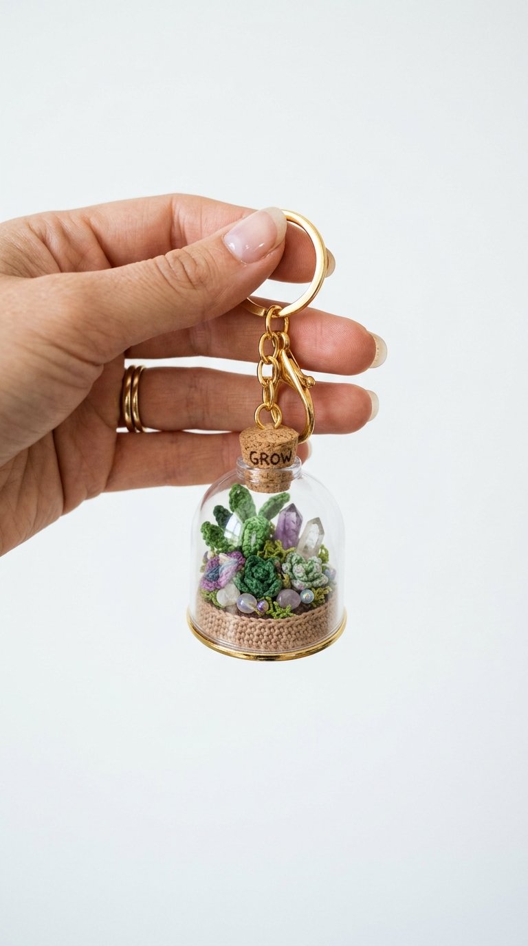 Crochet Crystal Terrarium Crochet Keychain - Pattern