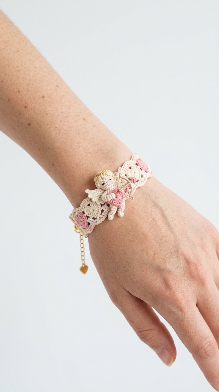 Cupid Crochet Bracelet On Wrist - PDF Pattern