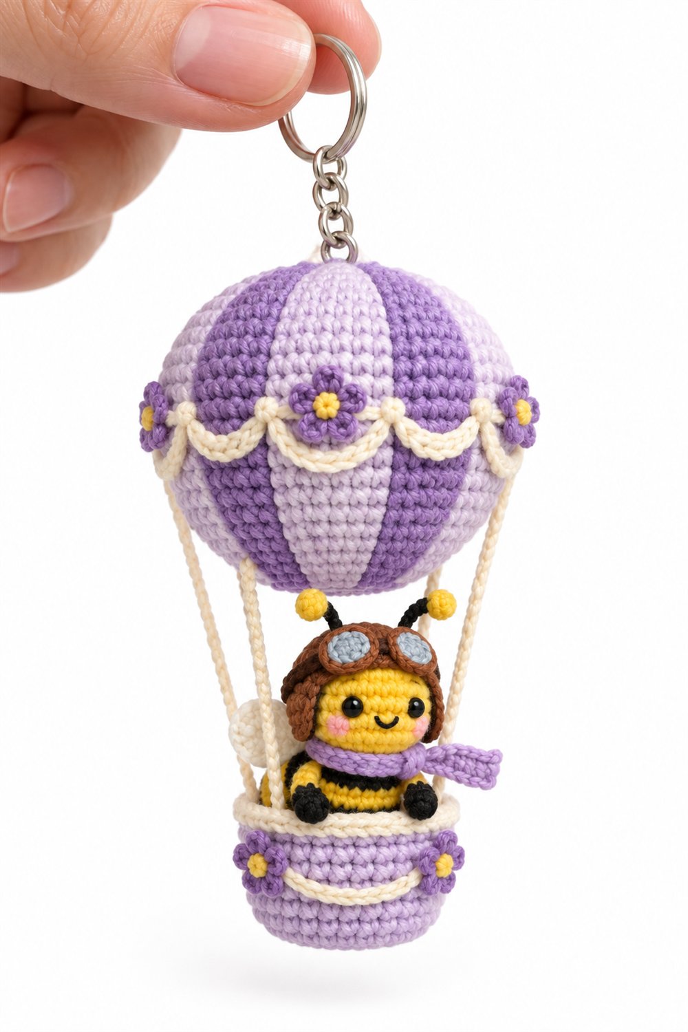 Cute Bumblebee Balloon Pilot In Lilac Basket - Handmade Pattern