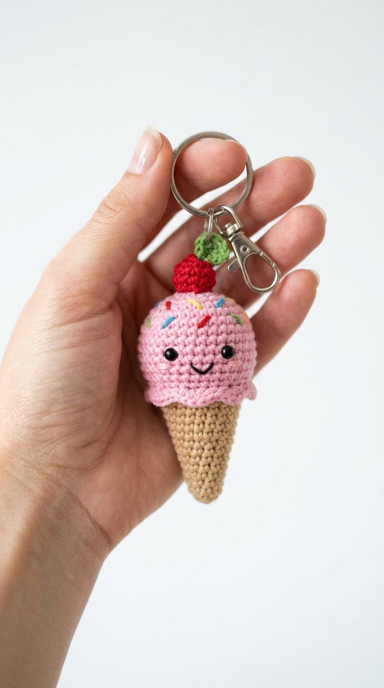 Cute Ice Cream Keychain Crochet - Step by Step