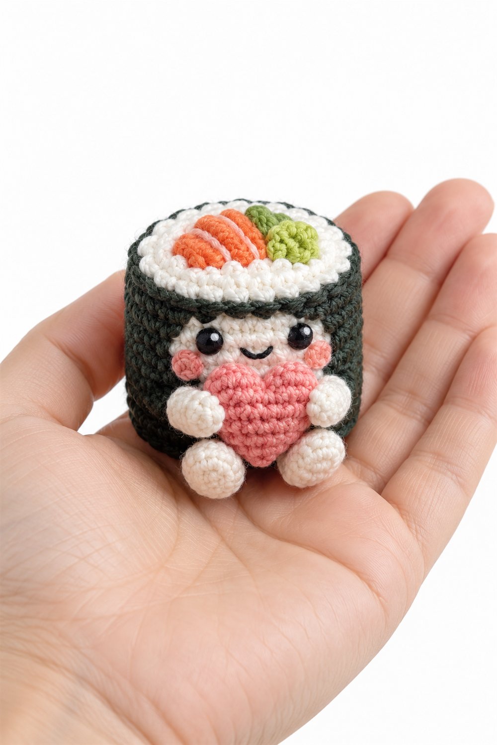 Cute Sushi Roll Hugging A Yarn Heart Crochet Guide