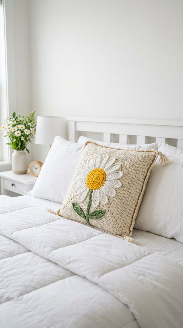 Crochet Daisy Flower Crochet Pillow Bed - Pattern