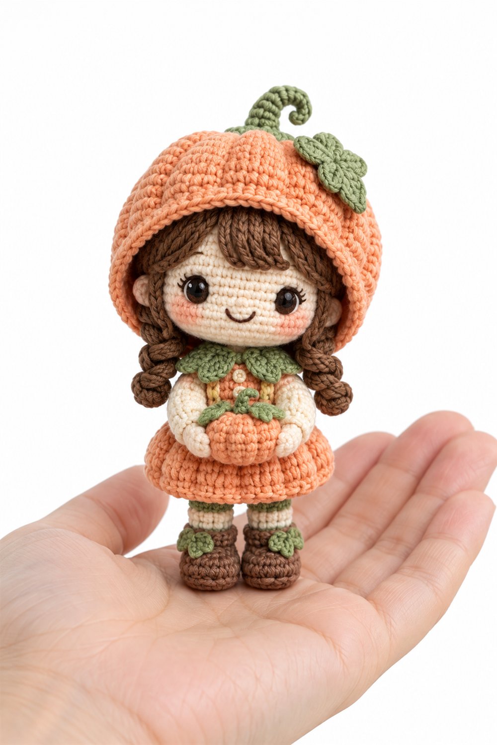 Doll With Pastel Pumpkin Hood - Handmade Pattern