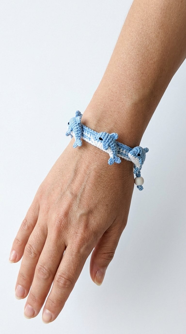 Dolphin Crochet Bracelet On Wrist - Step by Step
