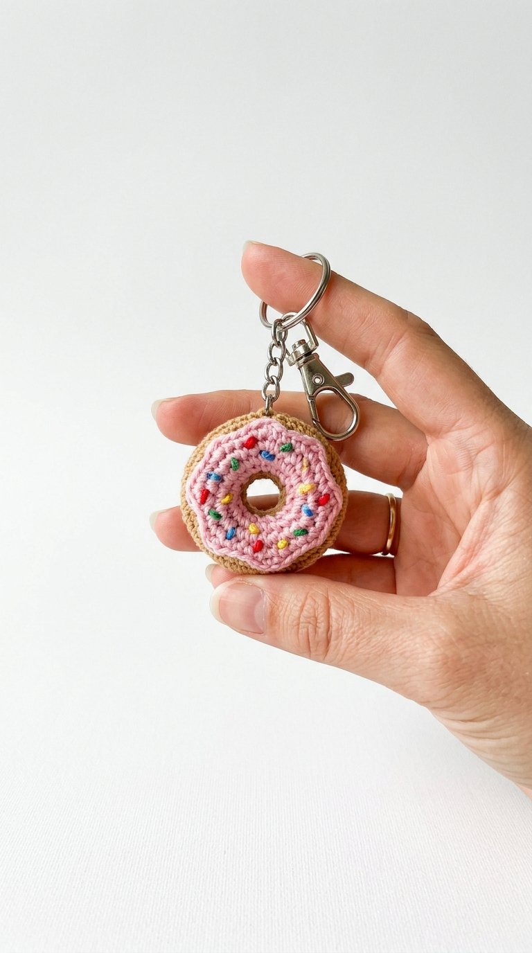 Donut Crochet Keychain In Hand - Easy Crochet