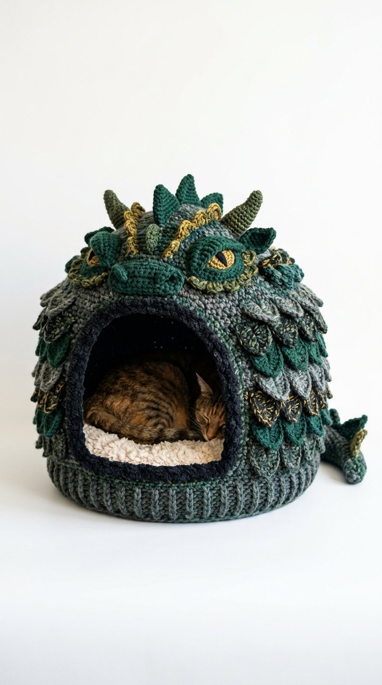 Dragon Cave Crochet Cat House - PDF Pattern