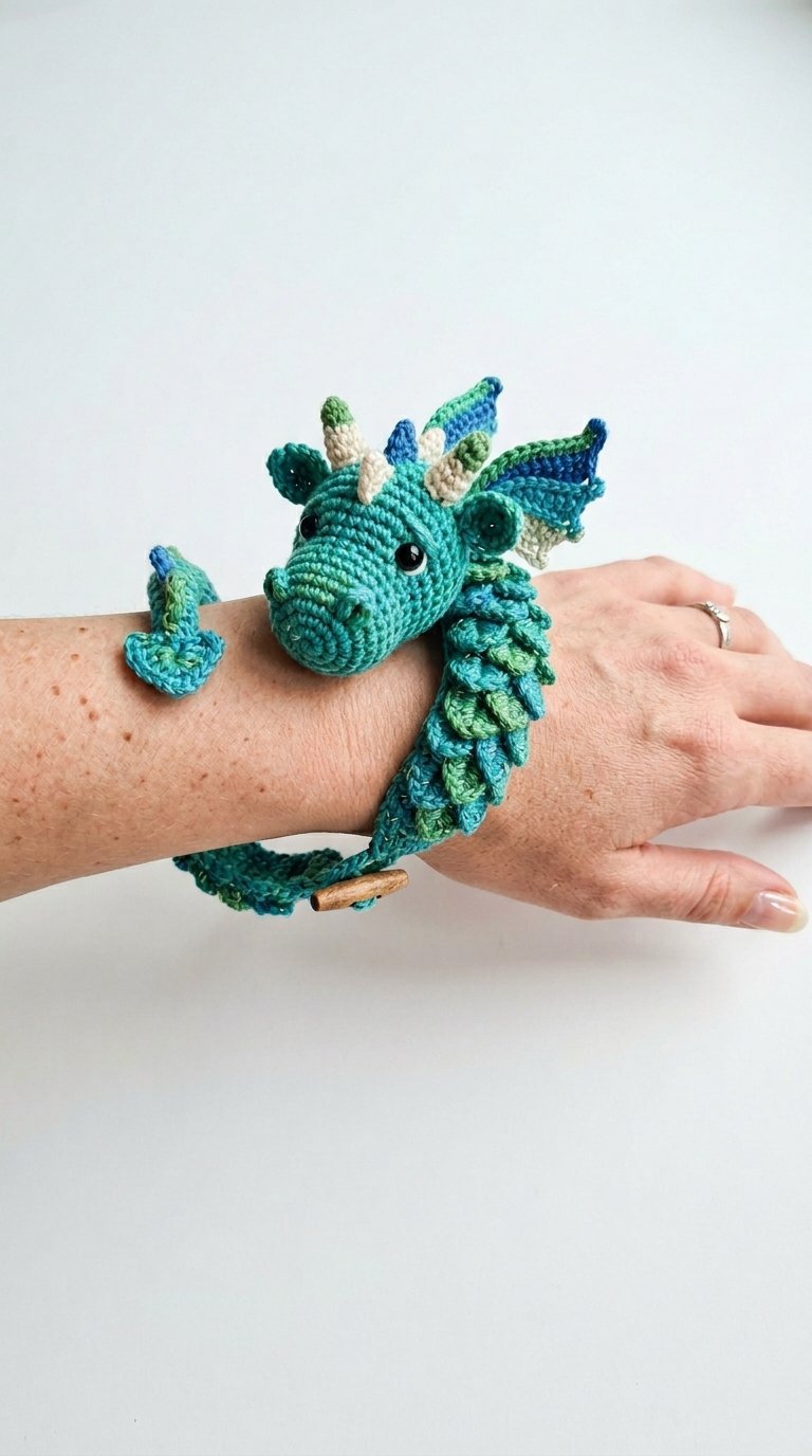 Dragon Crochet Bracelet On Wrist - Crochet Pattern