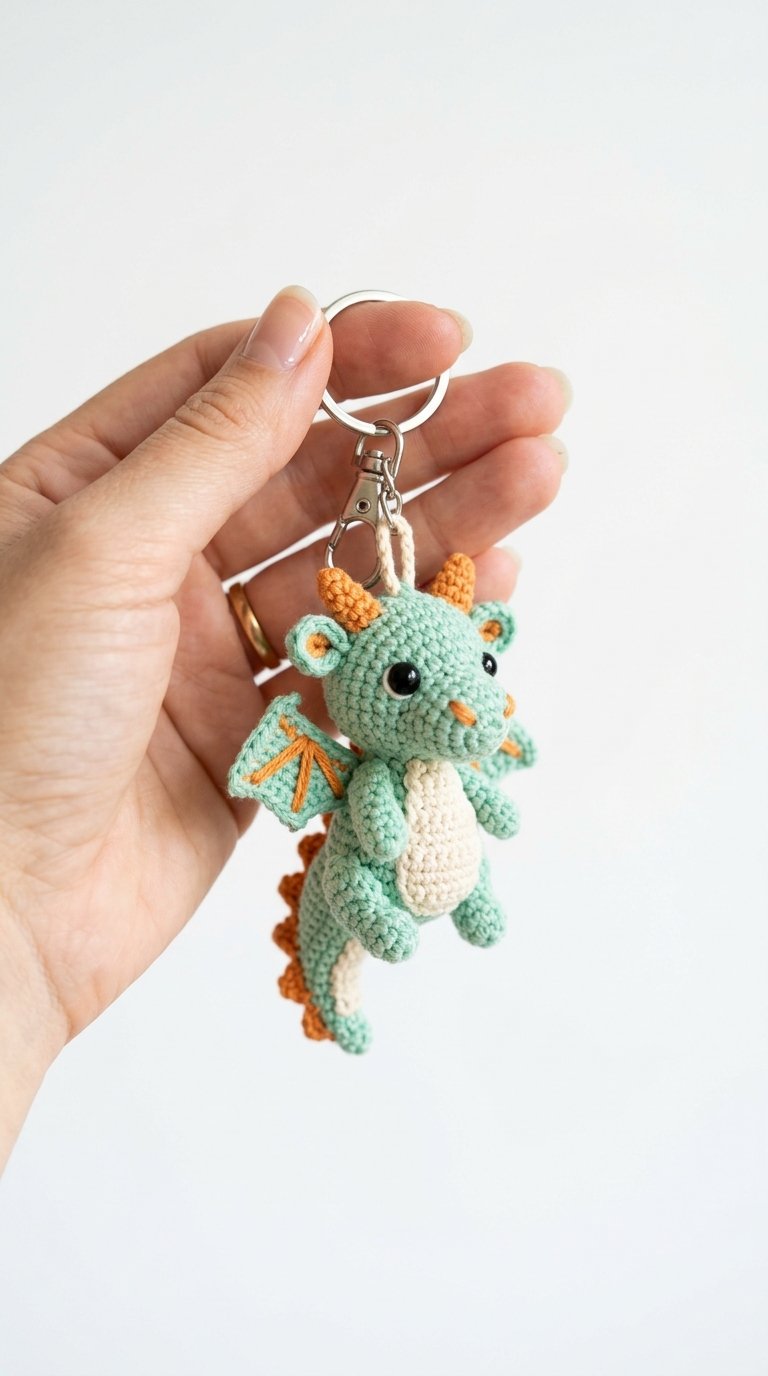 Dragon Crochet Keychain In Hand - Amigurumi Pattern