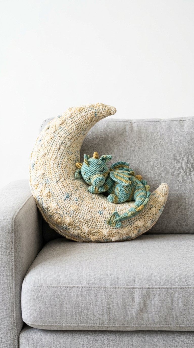 Crochet Dragon Sleeping On Crochet Pillow - Pattern