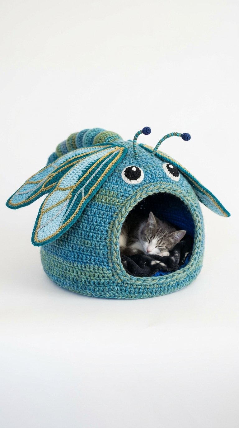 Dragonfly Crochet Cat House - Crochet Pattern