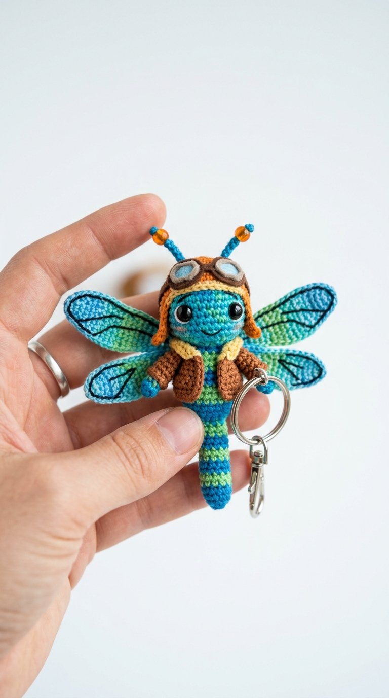 Dragonfly Pilot Crochet Keychain - Step by Step