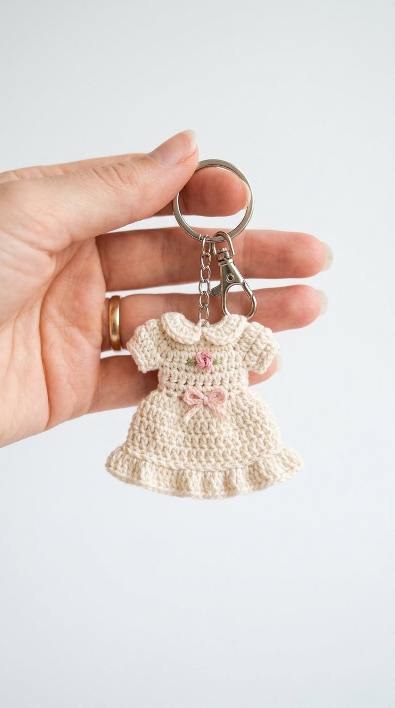 Dress Crochet Keychain White Bac - Handmade Pattern