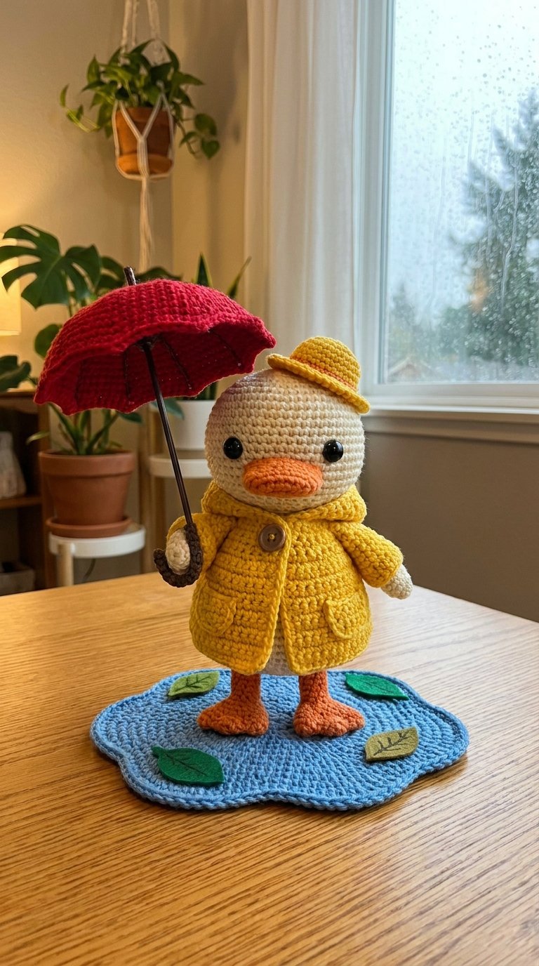 Duck In Raincoat Holding Umbrella Crochet Guide