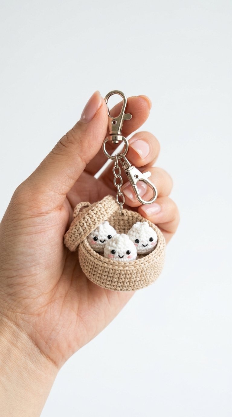 Dumpling Basket Crochet Keychain - Easy Crochet