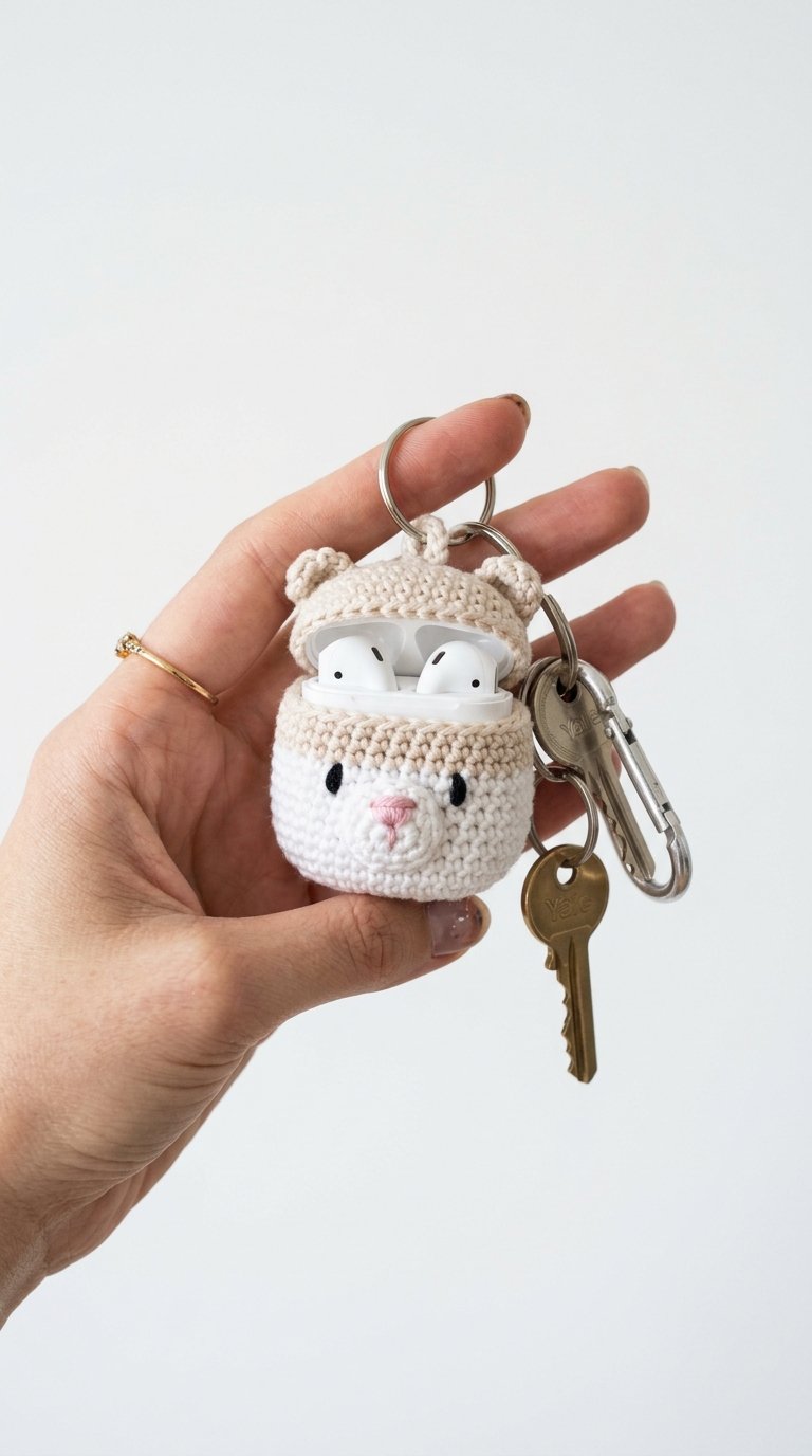 Earbuds Crochet Keychain In Hand - PDF Pattern