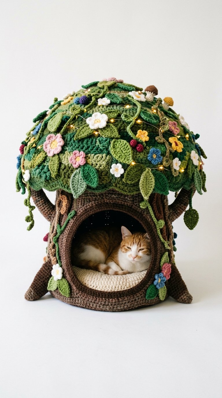 Crochet Enchanted Tree Crochet Cat House - Pattern