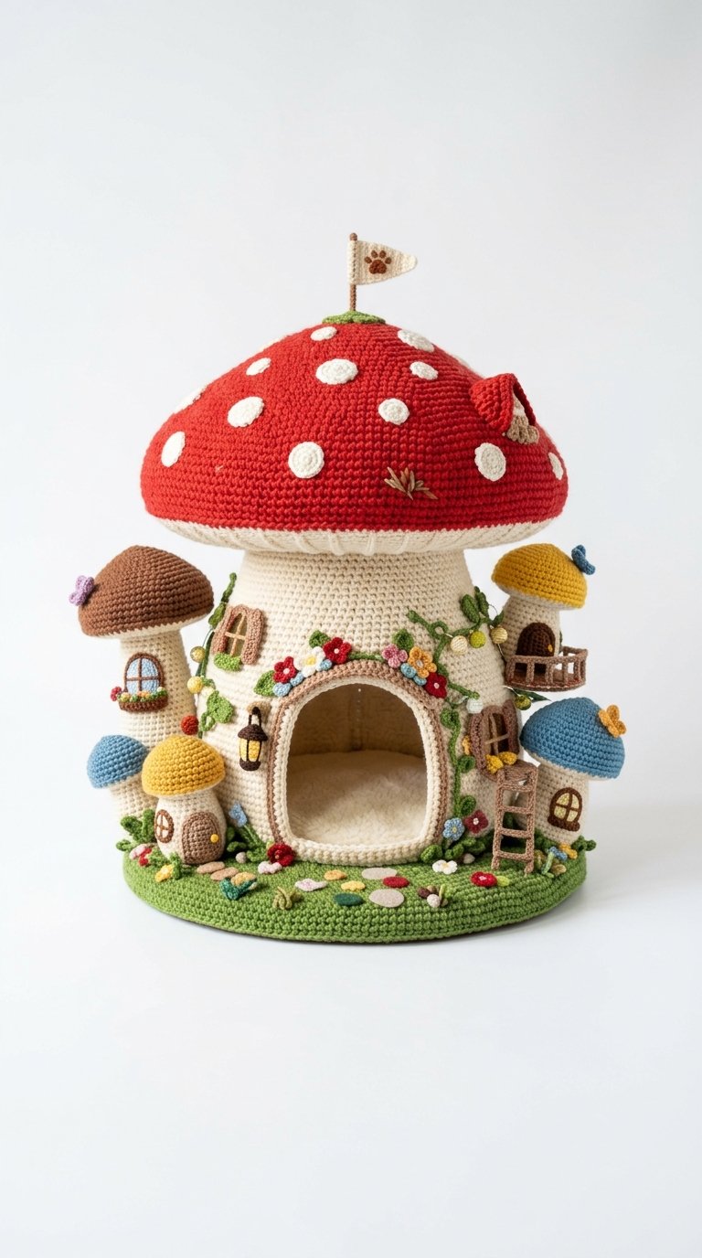 Fairy Mushroom Crochet Cat House - PDF Pattern