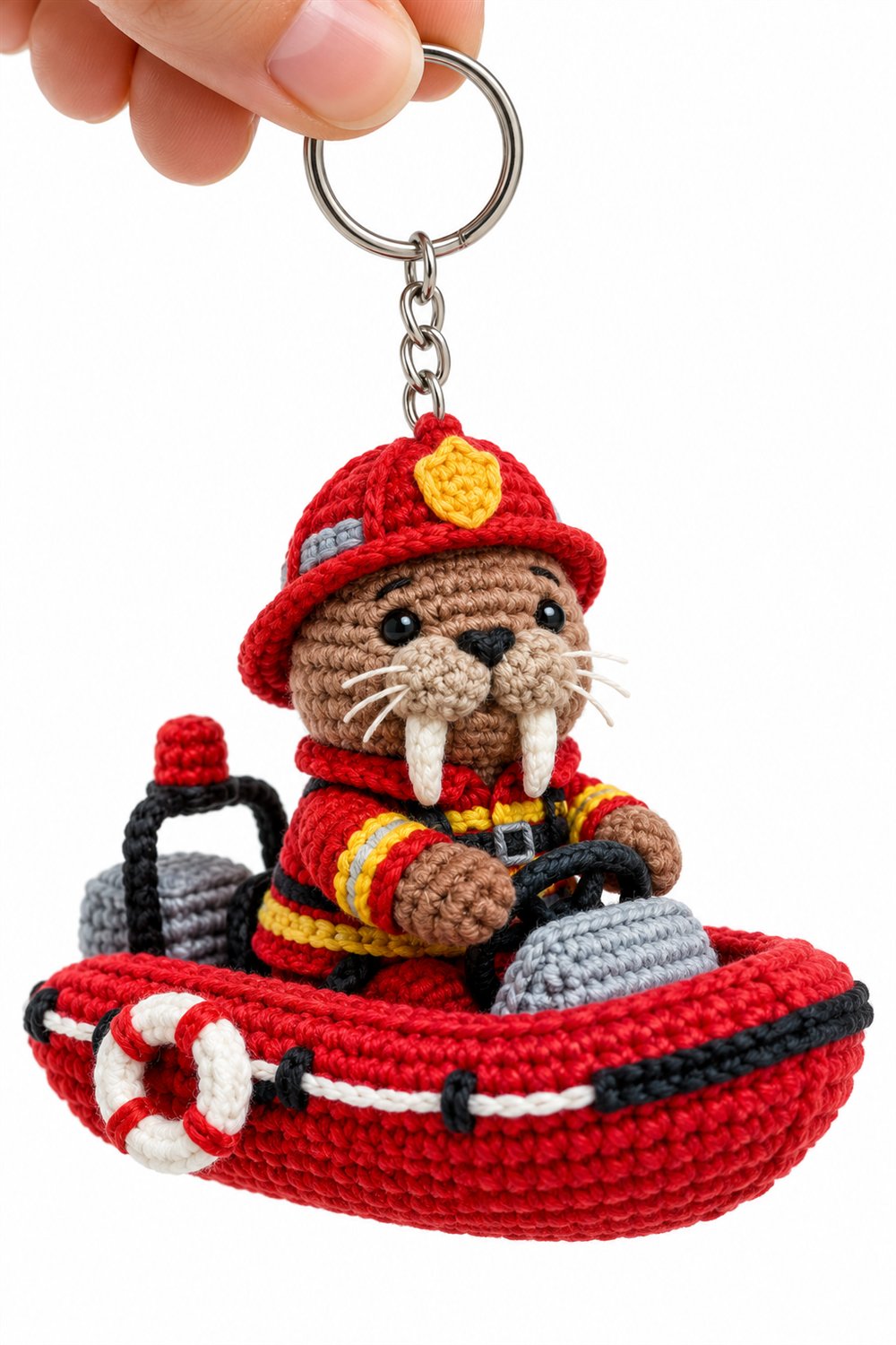 Firefighter Walrus On Red Boat - Handmade Pattern