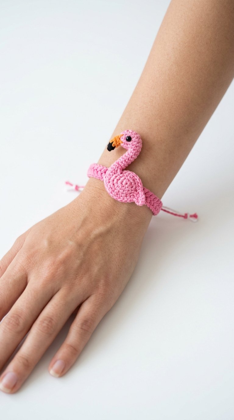 How to Crochet Flamingo Crochet Bracelet On Wrist