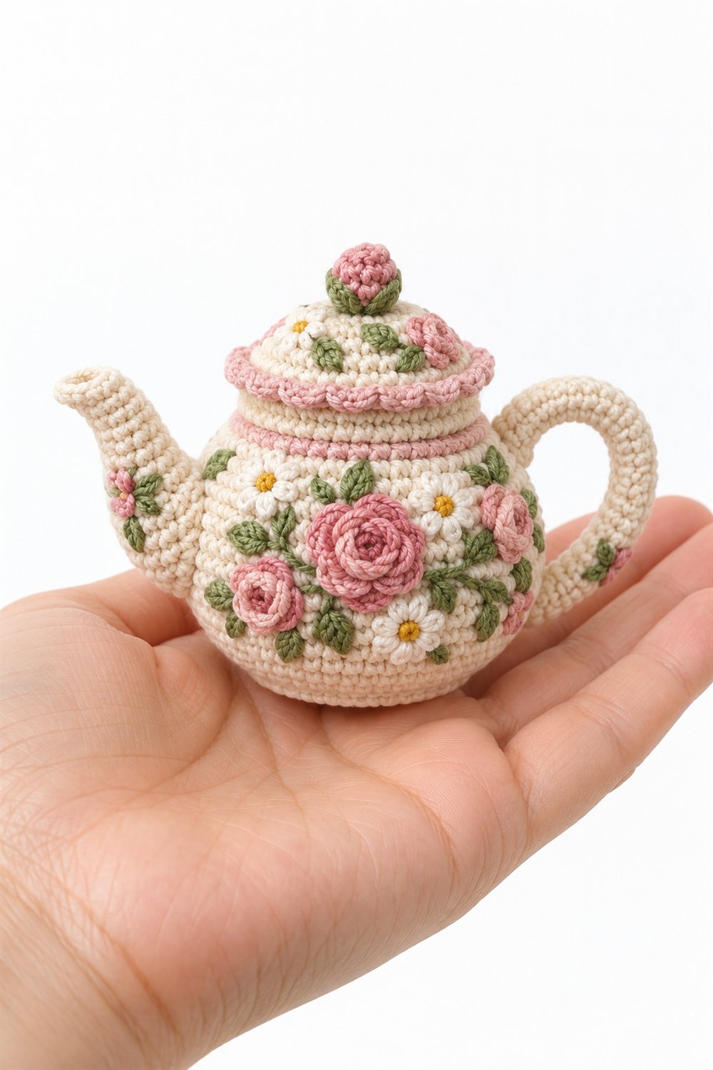Floral Teapot With Spout And Lid - Handmade Pattern
