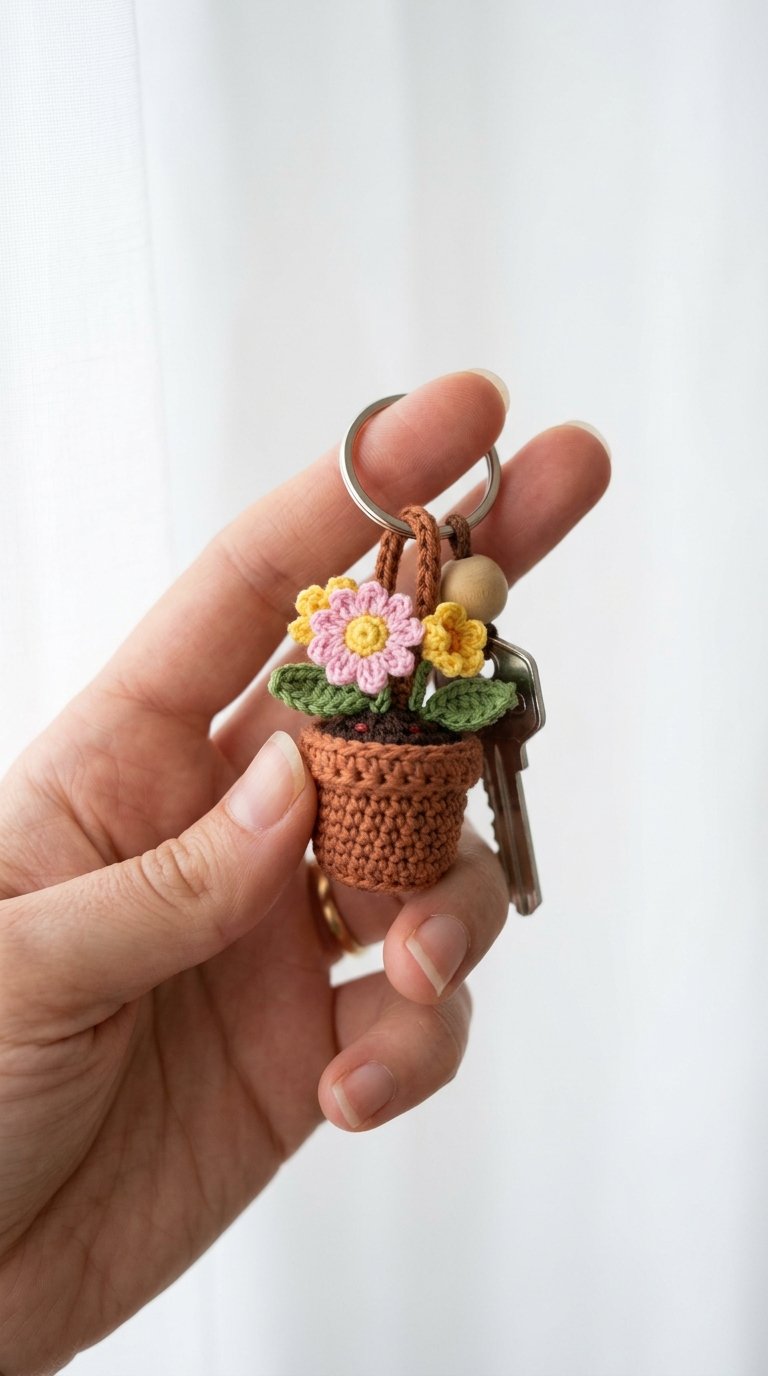 Flower Pot Crochet Keychain - Step by Step