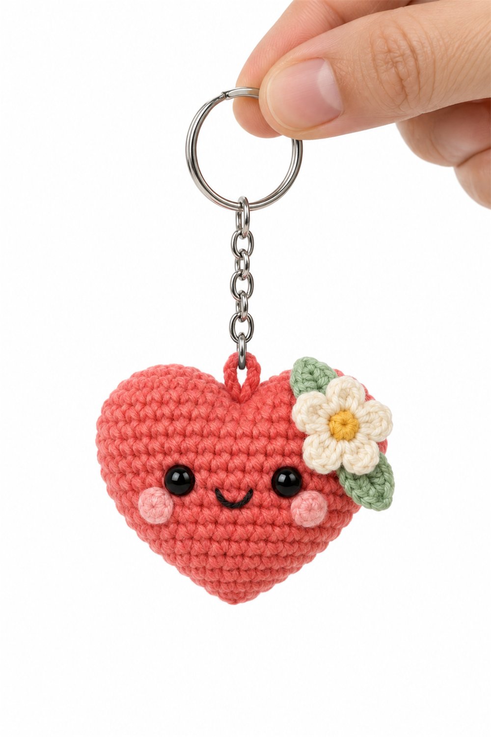 Flowered Heart Keychain Crochet Guide