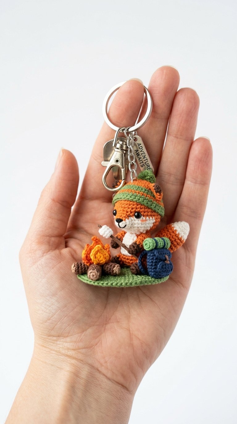 DIY Fox Camping By Campfire Keychain - Crochet Tutorial