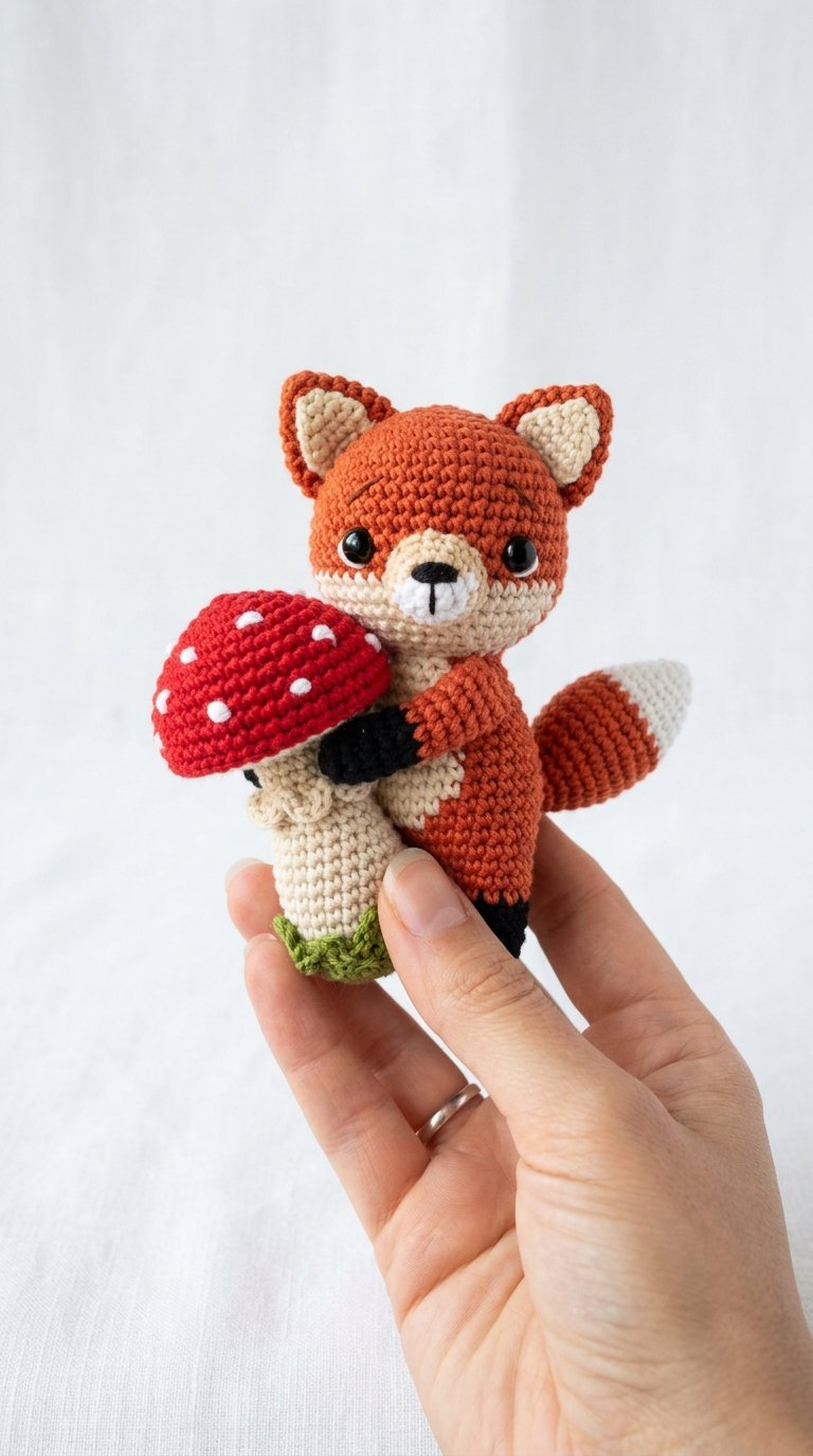 Fox Hugging Mushroom Crochet Ami - Amigurumi Pattern