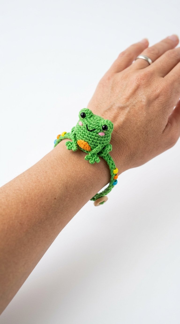 DIY Frog Crochet Bracelet On Wrist - Crochet Tutorial