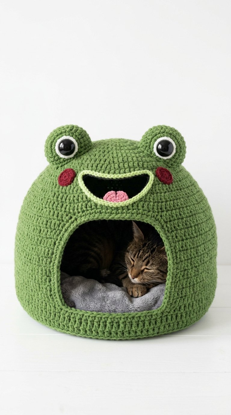 Frog Face Crochet Cat House - Easy Crochet