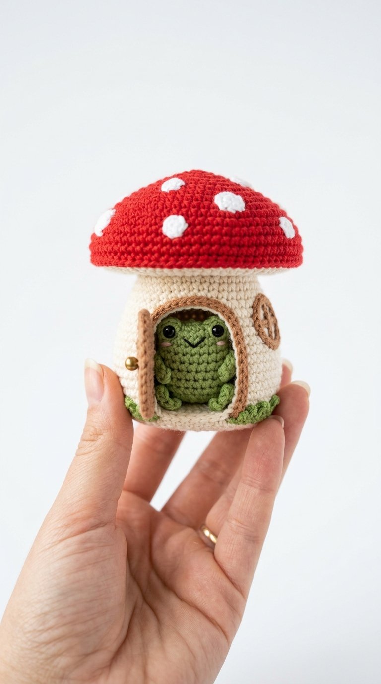 How to Crochet Frog Inside Mushroom House
